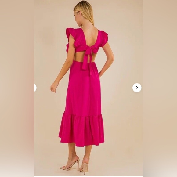 Aqua MIDI Dress Women's Pink Ruffled Pullover Sundress Size Small Back Tie - Picture 1 of 5